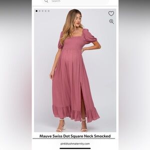 Mauve Swiss Dot Square Neck Smocked Maternity Maxi Dress